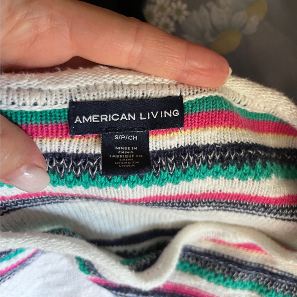 American Living cotton linen blend striped multicolored pullover sweater sz S - Picture 6 of 10